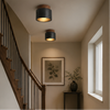 Plafonnier Cylindre Béton Noir et Bois Naturel - Salon Chambre Salle à Manger — Mimosa