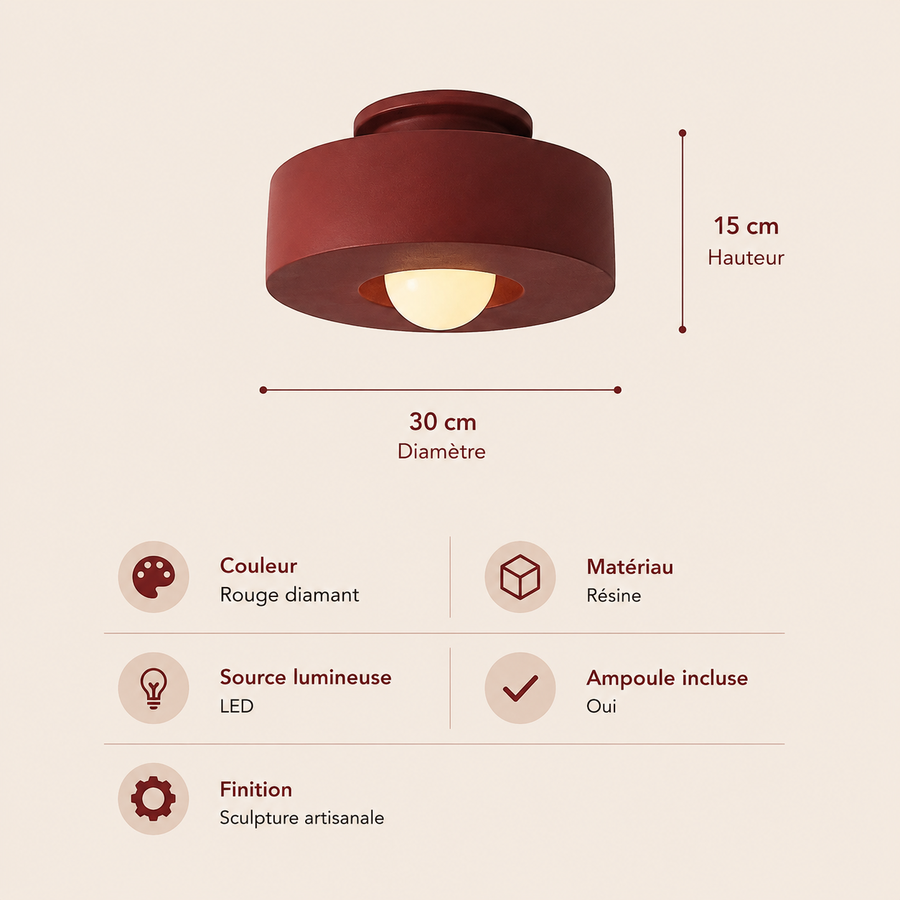 Plafonnier Cylindre Tissu Bordeaux Minimaliste Design Moderne - Salle de Bain Salon Chambre — Deneb
