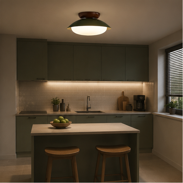 Plafonnier Soucoupe Céramique Vert Olive et Brun - Salle de Bain Salon Chambre — Lazuli