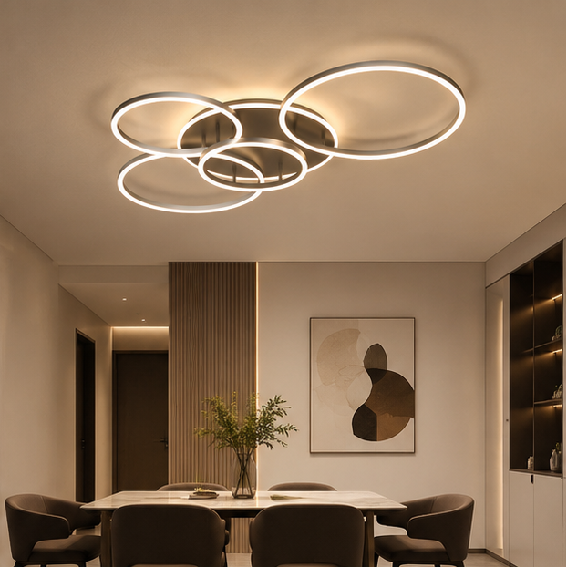 Plafonnier Anneaux Métal Blanc Épuré Minimaliste Design Moderne - Salle de Bain Salon Chambre — Toledo