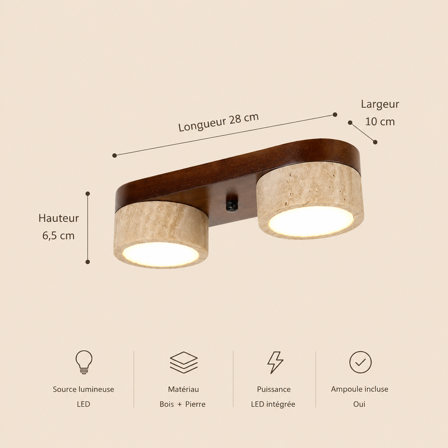Plafonnier Cylindre Bois Foncé et Béton Épuré Design Moderne - Salon Chambre Salle à Manger — Vivace