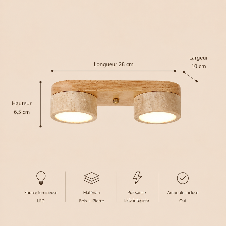 Plafonnier Cylindre Bois Foncé et Béton Épuré Design Moderne - Salon Chambre Salle à Manger — Vivace