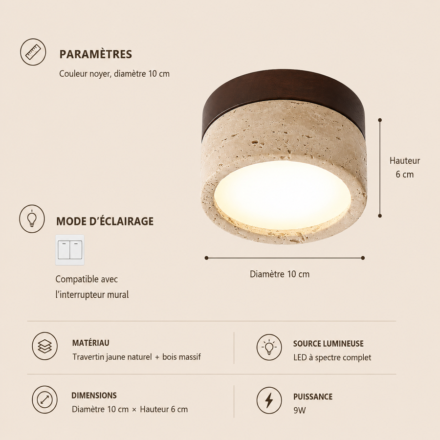 Plafonnier Cylindre Bois Foncé et Béton Épuré Design Moderne - Salon Chambre Salle à Manger — Vivace