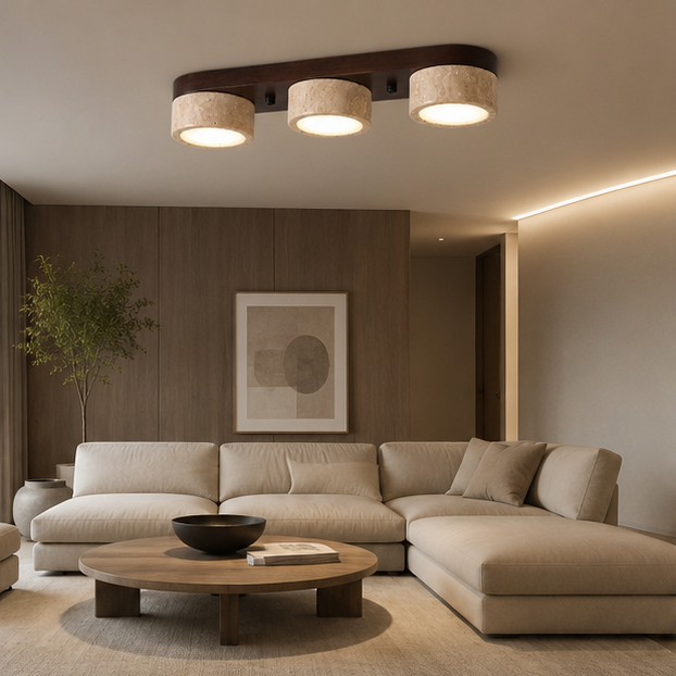 Plafonnier Cylindre Bois Foncé et Béton Épuré Design Moderne - Salon Chambre Salle à Manger — Vivace