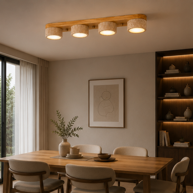 Plafonnier Cylindre Bois Foncé et Béton Épuré Design Moderne - Salon Chambre Salle à Manger — Vivace