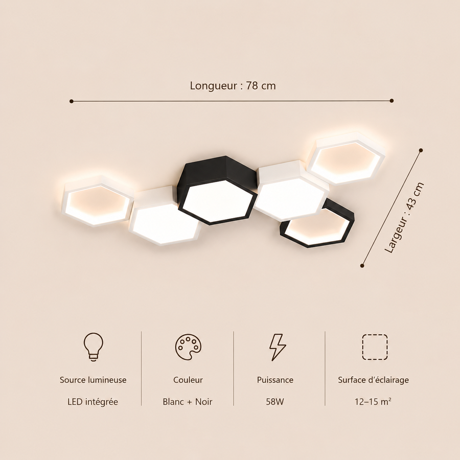 Plafonnier Hexagone Métal Noir et Blanc Minimaliste Design Moderne - Salle de Bain Salon Chambre — Presto