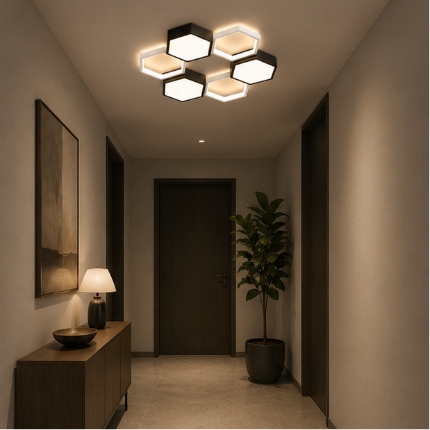 Plafonnier Hexagone Métal Noir et Blanc Minimaliste Design Moderne - Salle de Bain Salon Chambre — Presto