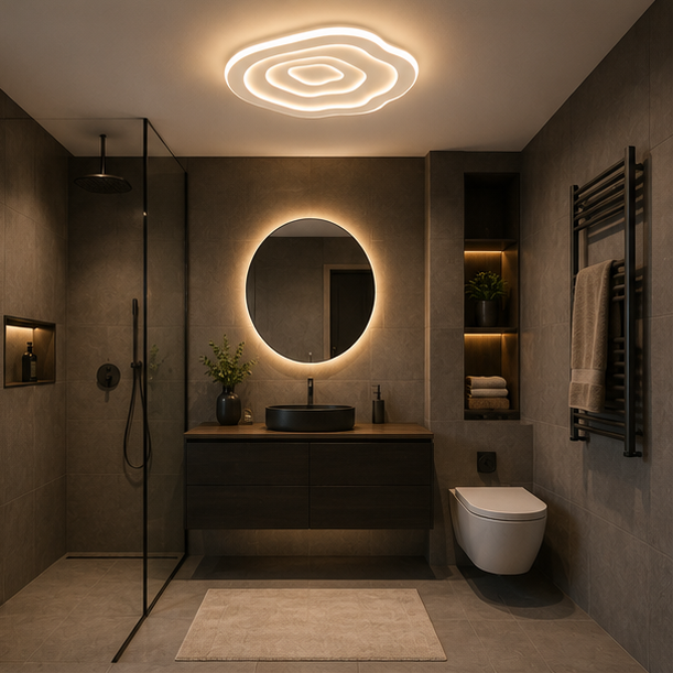 Plafonnier Anneaux Métal Noir et Blanc Épuré Design Moderne - Salle de Bain Salon Chambre — Ritmeo