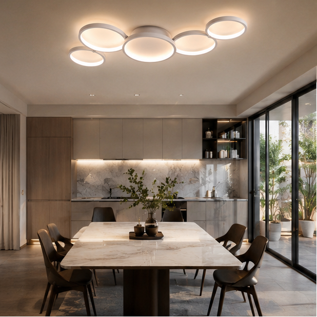 Plafonnier Anneaux Métal Design Salon LED Moderne Minimaliste - Salon Cuisine Chambre — Aether