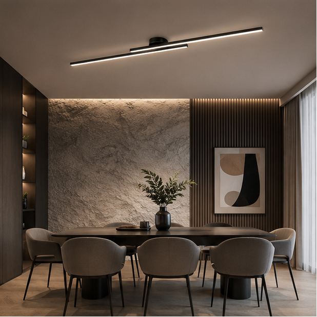 Plafonnier Linéaire Métal Noir Minimaliste Design Moderne - Salle de Bain Salon Chambre — Aase