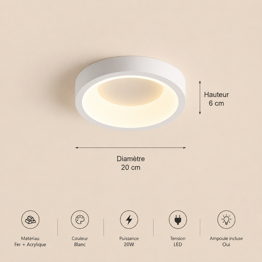 Plafonnier Anneau Métal Blanc Minimaliste Design Moderne - Salle de Bain Salon Chambre — Photon