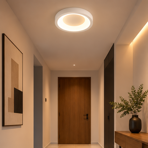 Plafonnier Anneau Métal Blanc Minimaliste Design Moderne - Salle de Bain Salon Chambre — Photon