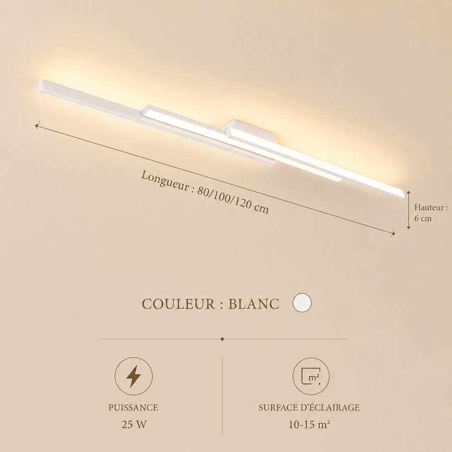 Plafonnier Linéaire LED Métal Noir Mat - Salon Cuisine Chambre — Strato