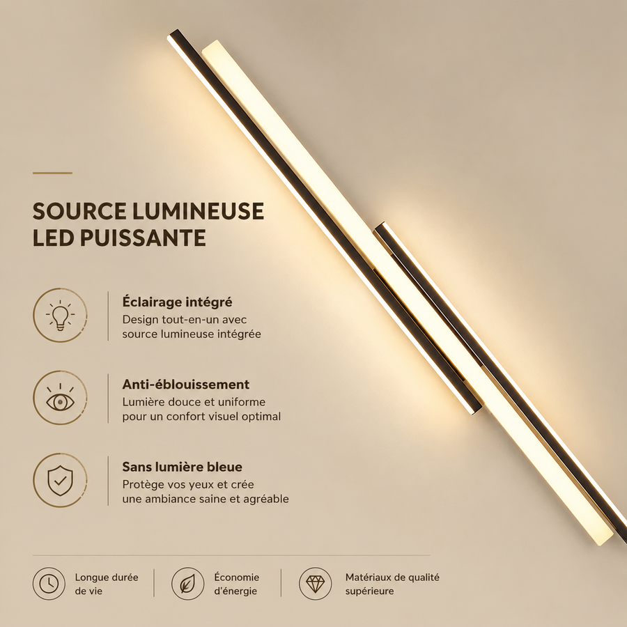 Plafonnier Linéaire LED Métal Noir Mat - Salon Cuisine Chambre — Strato