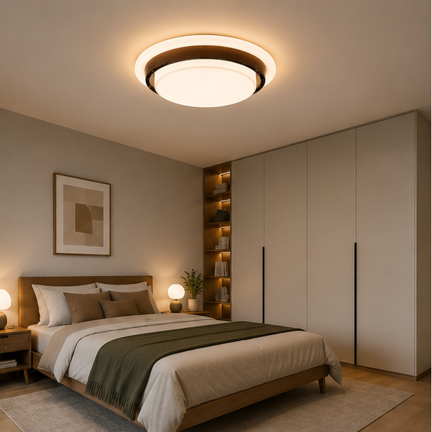 Plafonnier Anneau Bois Naturel et Verre Opalin - Salon Chambre Salle à Manger — Émeraude