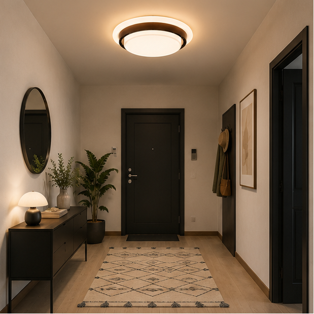 Plafonnier Anneau Bois Naturel et Verre Opalin - Salon Chambre Salle à Manger — Émeraude