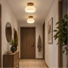 Plafonnier Dôme Verre Opalin et Bois Noyer - Salon Chambre Salle à Manger — Calotte