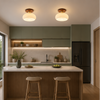 Plafonnier Dôme Verre Opalin et Bois Noyer - Salon Chambre Salle à Manger — Calotte