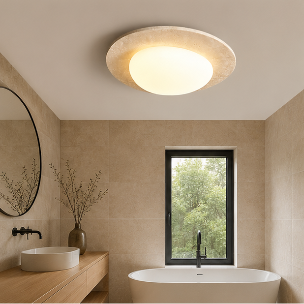 Plafonnier Ovale Verre Opalin Blanc Épuré Design Moderne - Salle de Bain Salon Chambre — Aristide