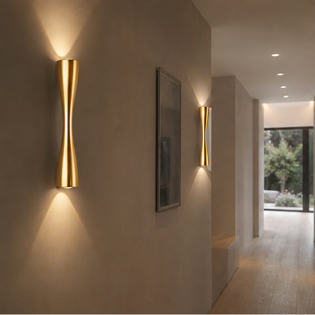 Applique Murale Extérieure Laiton Doré IP65 Cylindre Dorée - Extérieur Terrasse Entrée — Acero