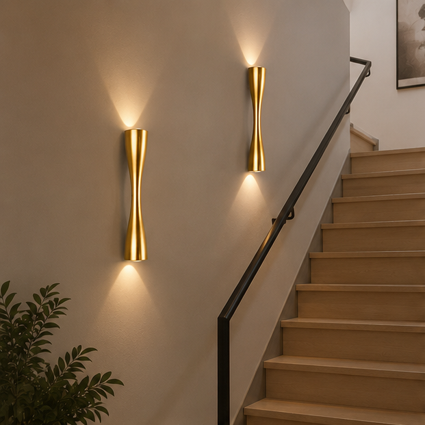 Applique Murale Extérieure Laiton Doré IP65 Cylindre Dorée - Extérieur Terrasse Entrée — Acero