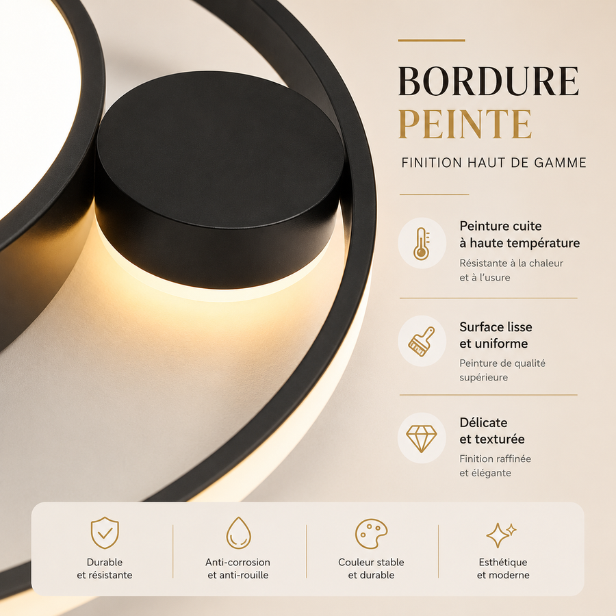Plafonnier Anneau Métal Noir et Blanc Minimaliste Design Moderne - Salle de Bain Salon Chambre — Platino