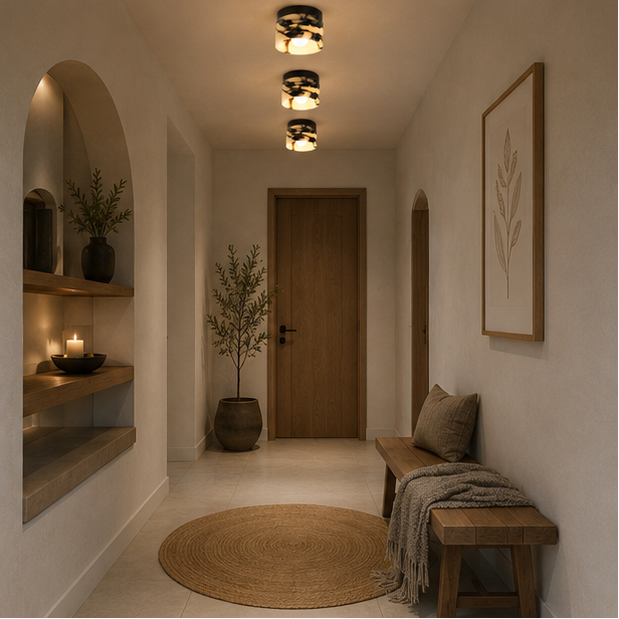 Plafonnier Cylindre Marbre Blanc et Métal Noir - Salle de Bain Salon Chambre — Voile