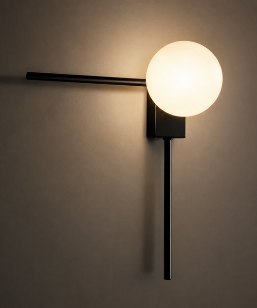 Applique Murale Sphère Verre Opalin Minimaliste Noir Mat Design Moderne - Chambre Salle de Bain Salon — Casimir