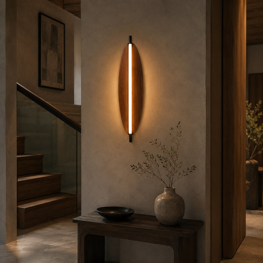 Applique Murale Ovale Bois Naturel Minimaliste Design Moderne - Chambre Salle de Bain Salon — Ovalo