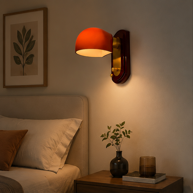 Applique Murale Dôme Verre Ambré et Bois Laqué - Chambre Salle de Bain Salon — Apex