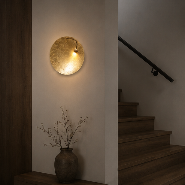 Applique Murale Disque Laiton Doré Minimaliste Design Moderne Dorée Ronde - Chambre Salle de Bain Salon — Brio