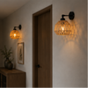 Applique Murale Disque Bois Noyer et Verre Opalin Ronde - Chambre Salle de Bain Salon — Byssus