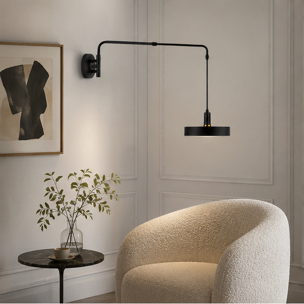 Applique Murale Bras Articulé Acier Noir Minimaliste Design Moderne Noire - Chambre Salle de Bain Salon — Calor