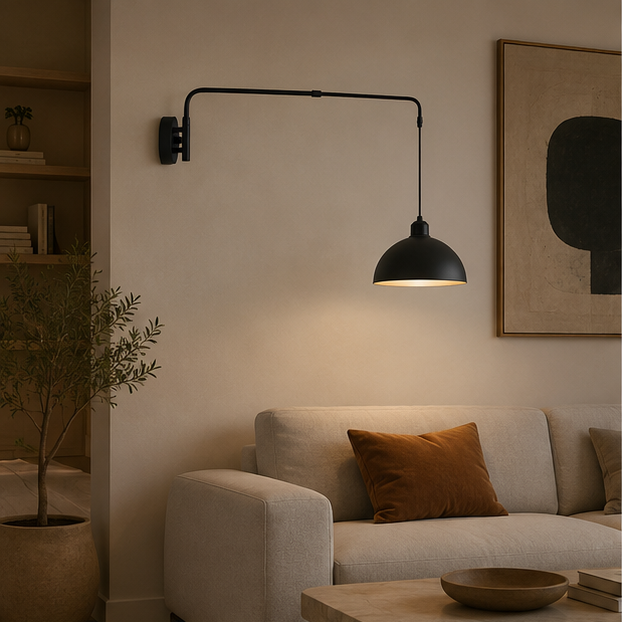 Applique Murale Bras Articulé Acier Noir Minimaliste Design Moderne Noire - Chambre Salle de Bain Salon — Calor