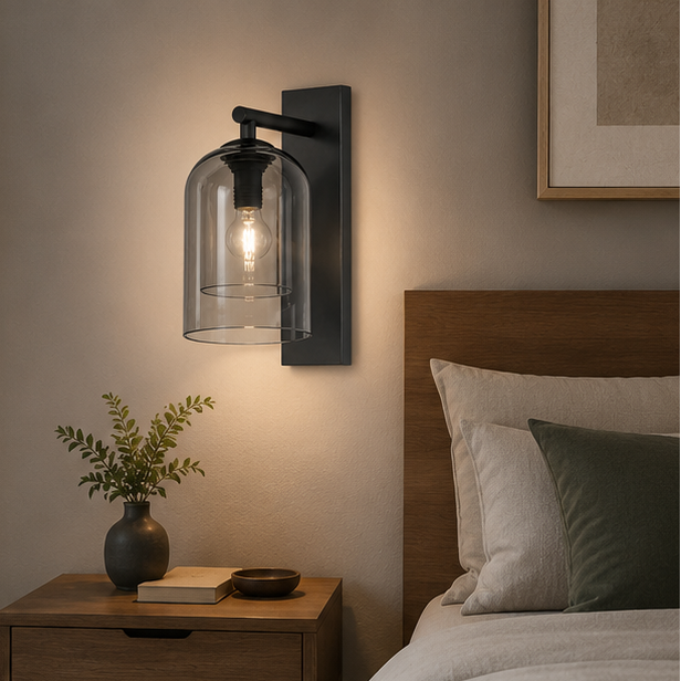 Applique Murale Cloche Verre Fumé et Métal Noir Noire - Chambre Salle de Bain Salon — Orm