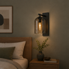 Applique Murale Cloche Verre Fumé et Métal Noir Noire - Chambre Salle de Bain Salon — Orm