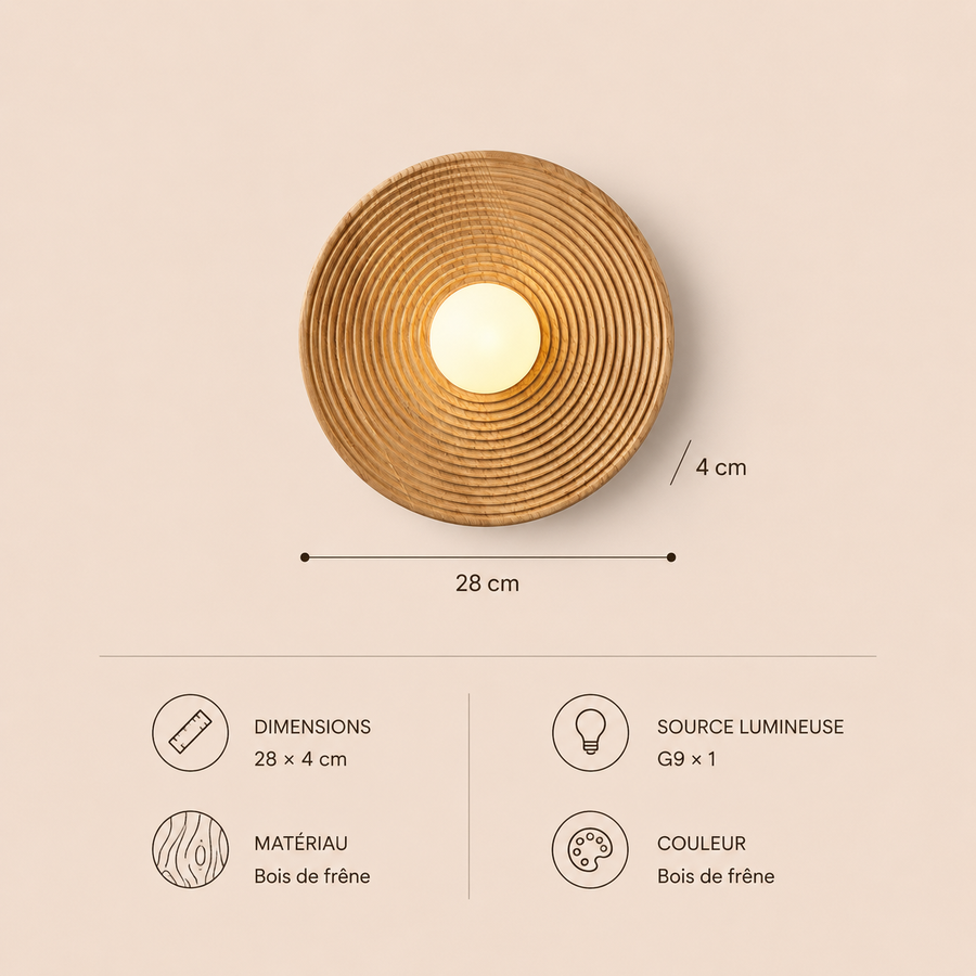 Applique Murale Bois Naturel Disque Rond Texturé Ronde - Chambre Salon Salle de Bain — Éclat