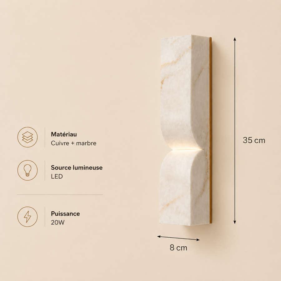 Applique Murale Cylindre Marbre Blanc Épuré Design Moderne - Chambre Salle de Bain Salon — Fuste