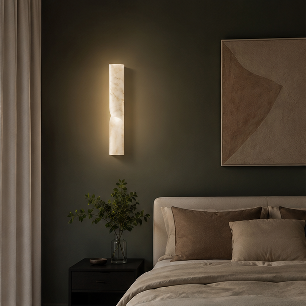 Applique Murale Cylindre Marbre Blanc Épuré Design Moderne - Chambre Salle de Bain Salon — Fuste
