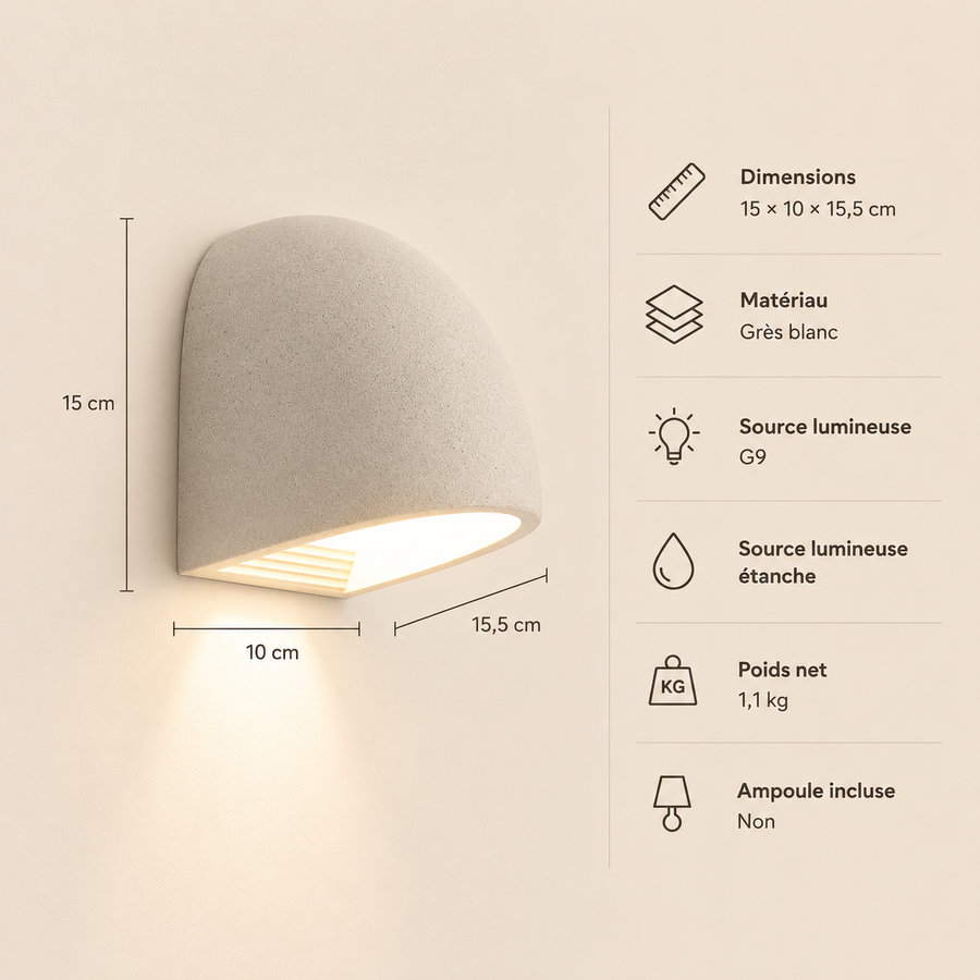 Applique Murale Demi-Sphère Béton Gris Minimaliste Design Moderne - Chambre Salle de Bain Salon — Gunnar