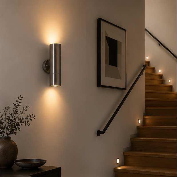 Applique Murale Cylindre Acier Brossé Épuré Design Moderne - Chambre Salle de Bain Salon — Octis