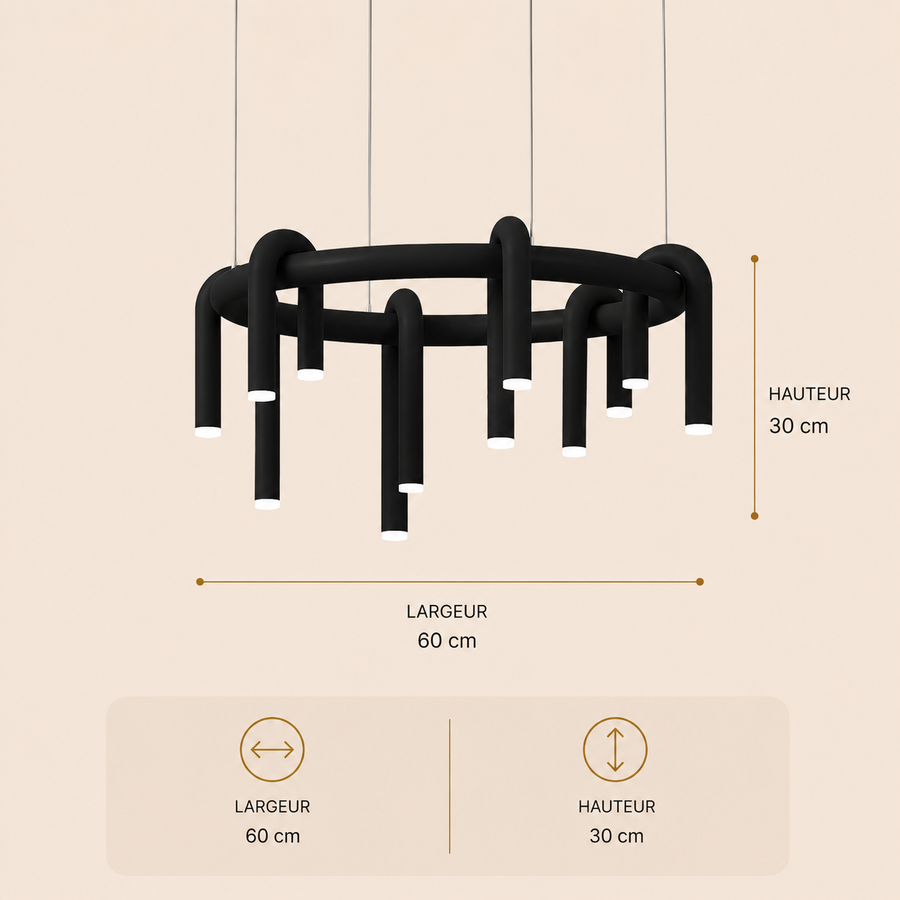 Suspension Cylindre Métal Noir Mat Minimaliste Design - Chambre Salon Cuisine — Pilare