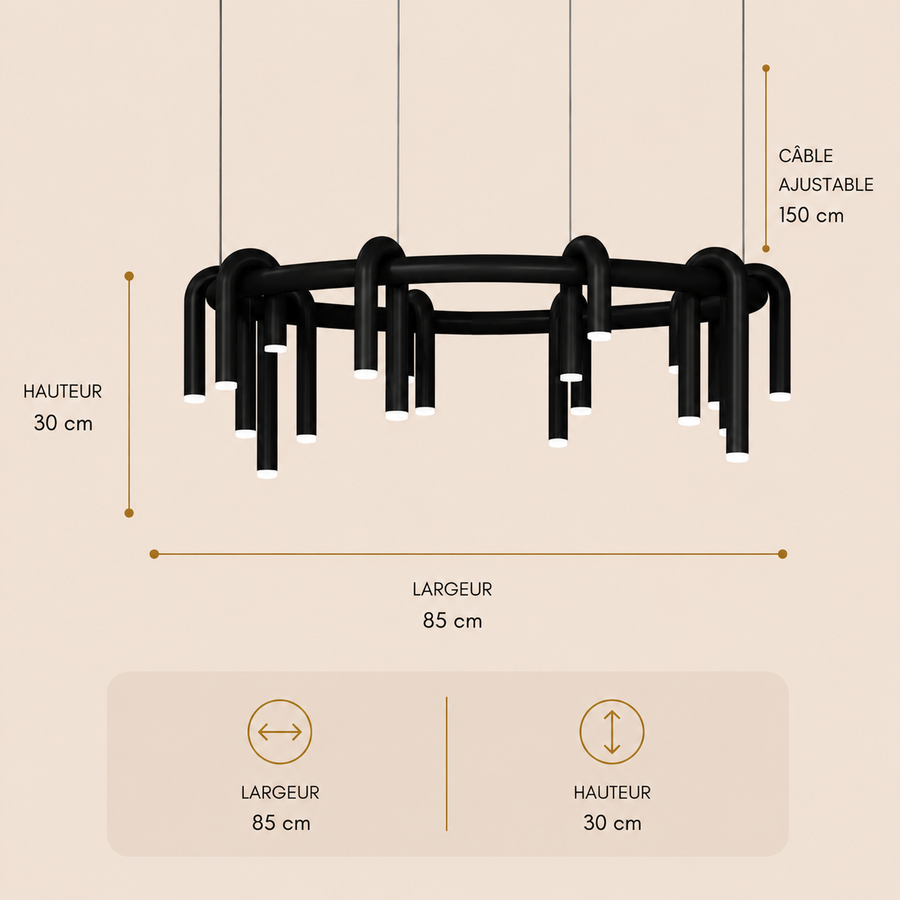 Suspension Cylindre Métal Noir Mat Minimaliste Design - Chambre Salon Cuisine — Pilare