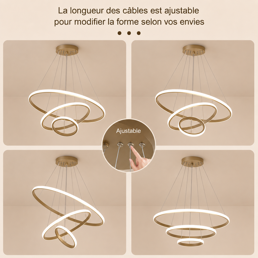 Suspension Anneaux Métal Noir et Blanc Minimaliste Design - Cuisine Salon Salle à Manger — Rondo