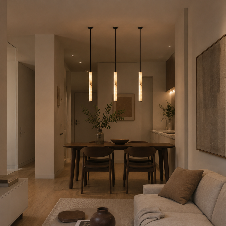 Suspension Cylindre Albâtre Blanc Minimaliste Design - Chambre Salon Cuisine — Colure