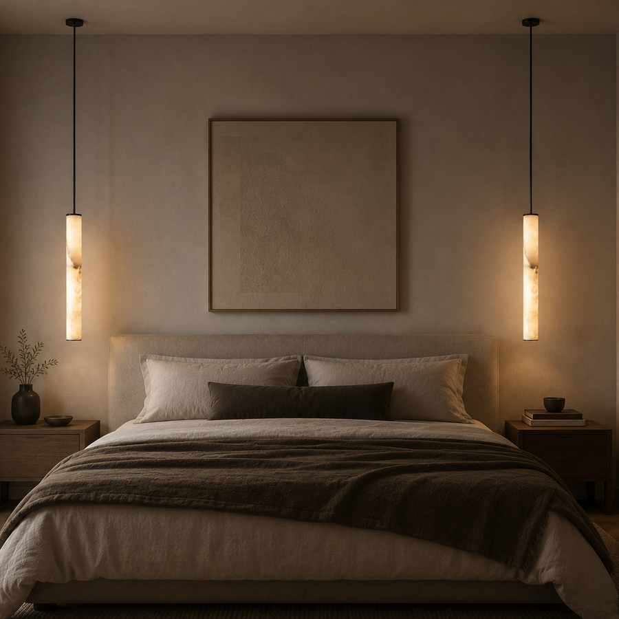 Suspension Cylindre Albâtre Blanc Minimaliste Design - Chambre Salon Cuisine — Colure
