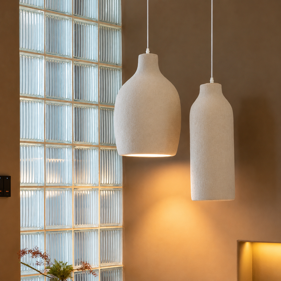 Suspension Cylindre Céramique Beige Minimaliste Design - Chambre Salon Cuisine — Colonne