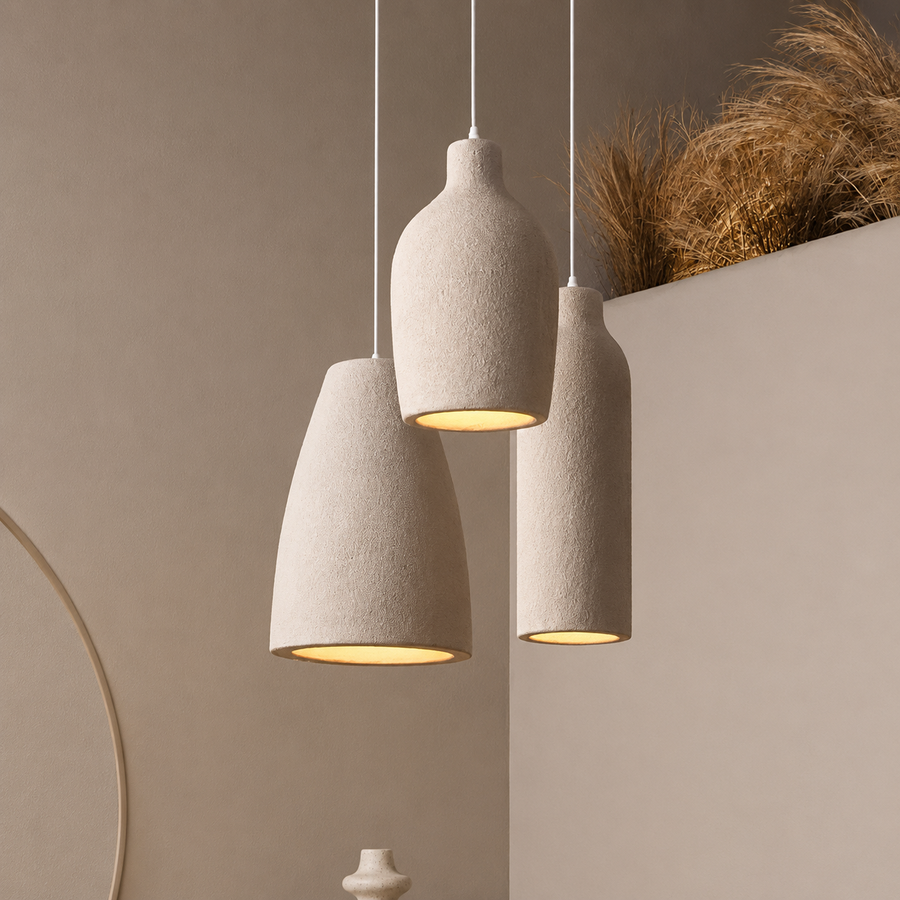 Suspension Cylindre Céramique Beige Minimaliste Design - Chambre Salon Cuisine — Colonne