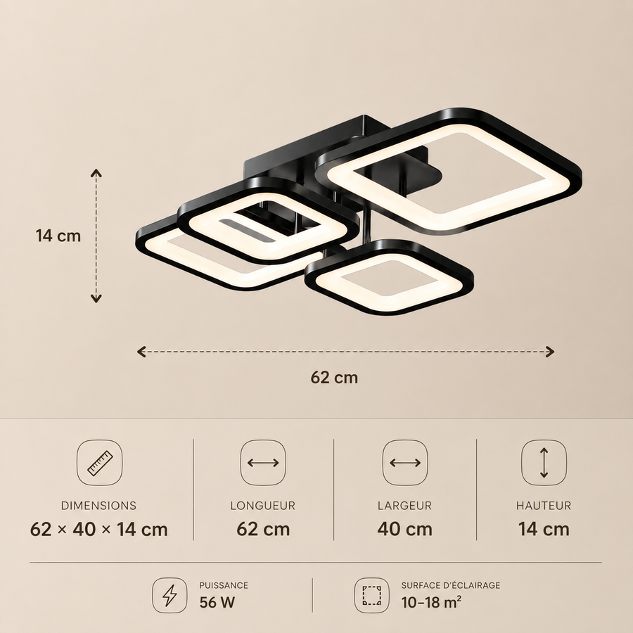 Plafonnier Géométrique Aluminium Noir Mat Minimaliste Design Moderne - Salle de Bain Salon Chambre — Hexo
