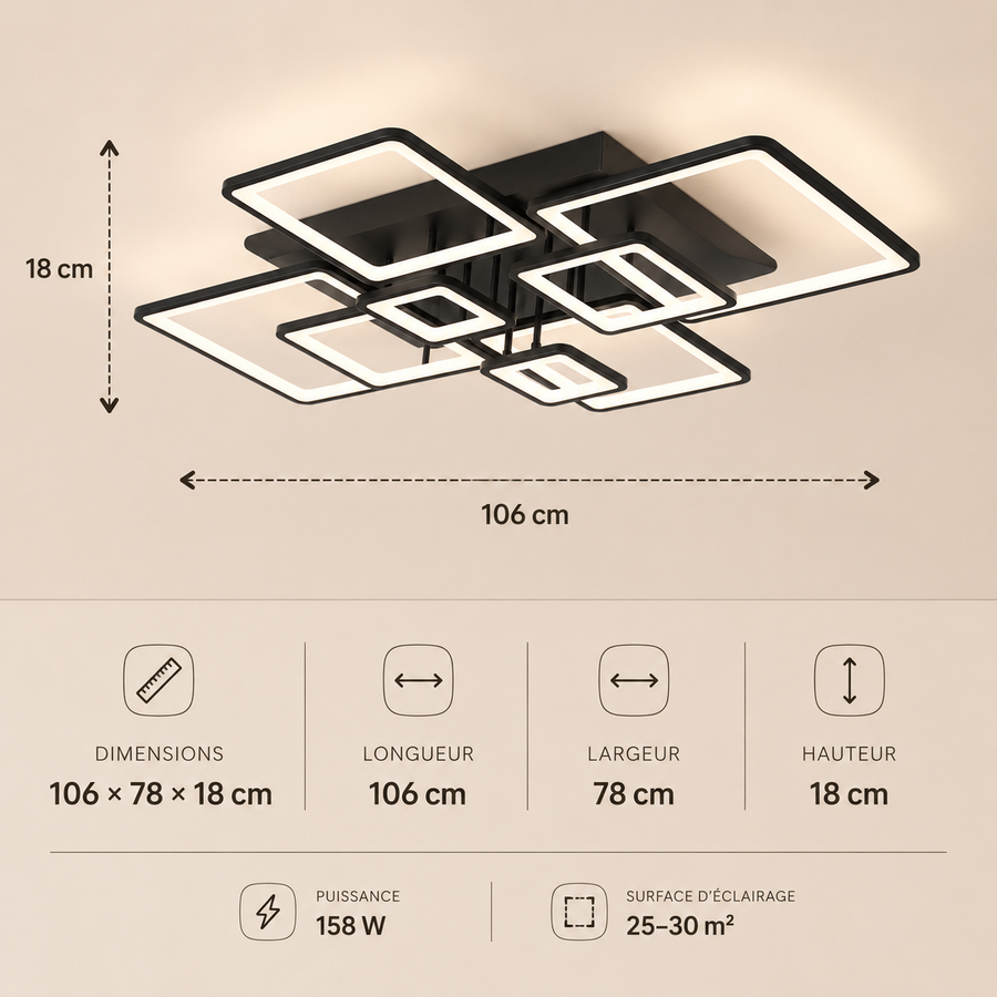 Plafonnier Géométrique Aluminium Noir Mat Minimaliste Design Moderne - Salle de Bain Salon Chambre — Hexo